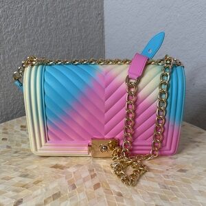 Colorful Quilted rubber textured gold Chain Bag NWT